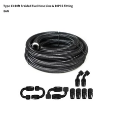10/20FT Stainless Steel Braided 6/8/10/AN Fuel/Oil/Gas Hose Line & Fittings Kit