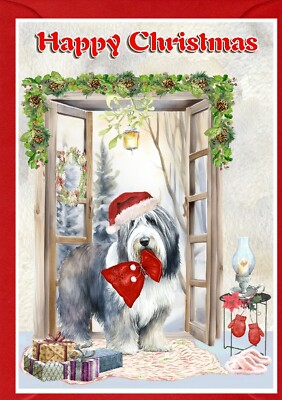 Weihnachtskarte Bearded Collie Hund A6 (4 Zoll x 6 Zoll) (innen leer) Design von Starprint