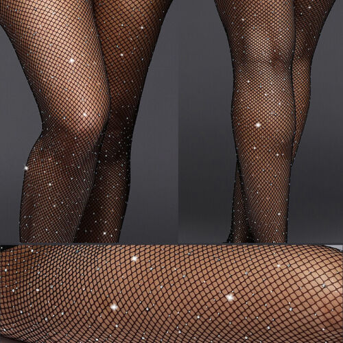 Sexy High Waist Tights Sparkle See-through Rhinestone Mesh Stockings Pantyho _cu - Picture 1 of 13
