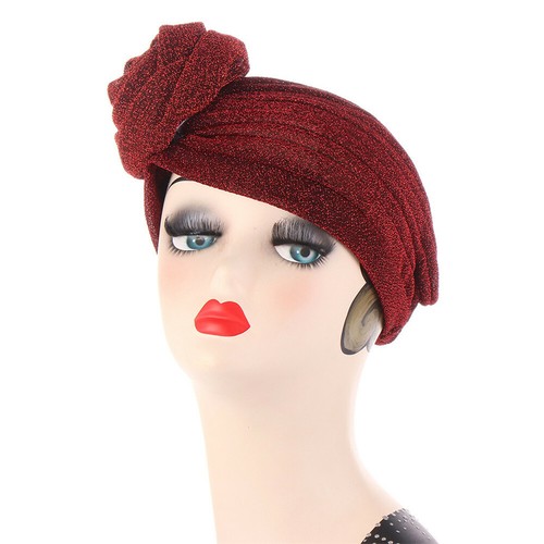Glitter Shiny Women Head Wrap Hat Muslim Pleated Knotted Hijab Turban Chemo Cap - Picture 12 of 18