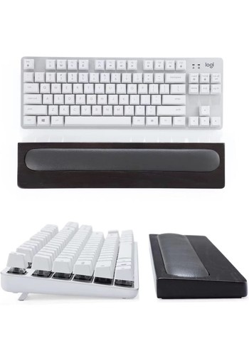 New PC Computer Keyboard Wrist Palm Rest Solid Ash Wood & Top Grain Leather - Picture 6 of 9