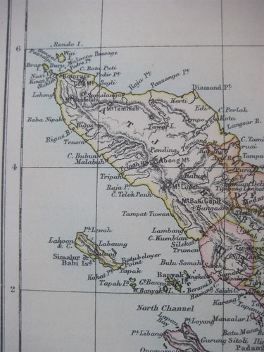 Mapa original de 1887 SUMATRA Palembang Padang Bangka Aceh Batak Indonesia Malaca - Imagen 3 de 10