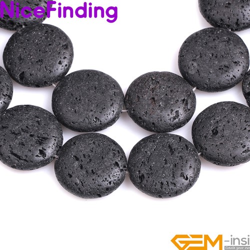 "Moneda Cuentas de Piedra de Roca de Lava Negra Natural para Joyería Piedra Preciosa Hebra 15" - Imagen 10 de 45