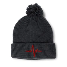 Pom Pom Beanies for Women Heart Beat Embroidery Winter Hats for Men Skull Cap