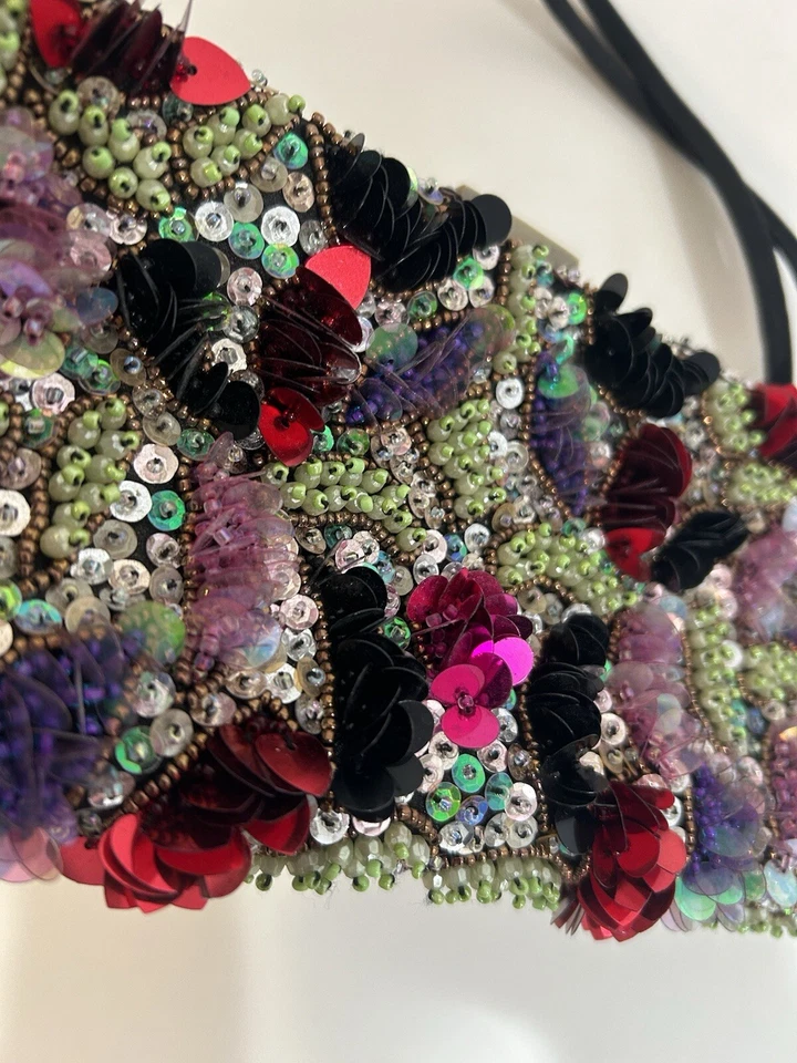 sasha clutch purse handmade multiple color beaded in black satin - Image 4 of 4