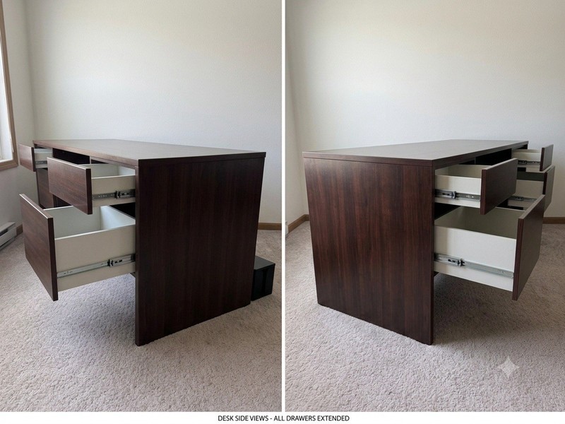 Dark Wood Rectangular Computer Desk & Workstation with Drawers