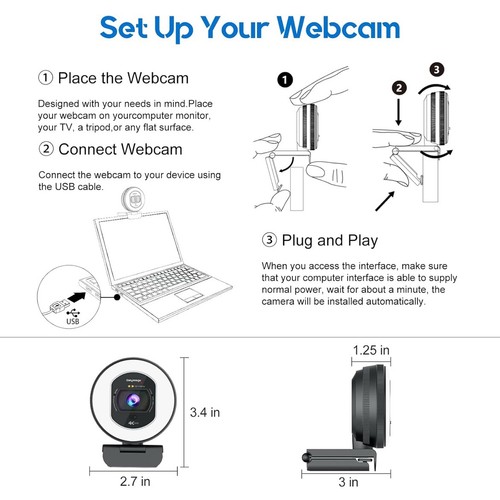 4K Webcam w/ Ring Light Web Cam 4K Autofocus w/ TOF Computer Camera 1080P 60FPS - 第 8/9 張圖片