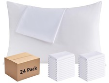 White Pillowcases Standard Size 24 Pack - Bulk Pillow Cases with Envelope Clo...