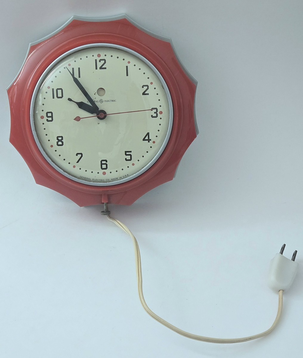 General Electric Wall Clock 2H02 Red Retro Atomic Mid Century