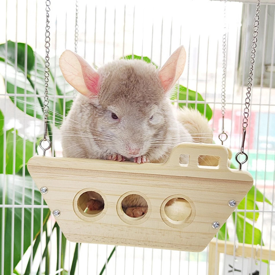 Hamac en bois robuste et amusant pour cage à hamster, chinchilla, lapin, - Photo 1/4