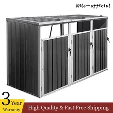 Garbage Bin Shed Outdoor Metal Bin Shed Stores 3 Trash Cans Galvanized Steel