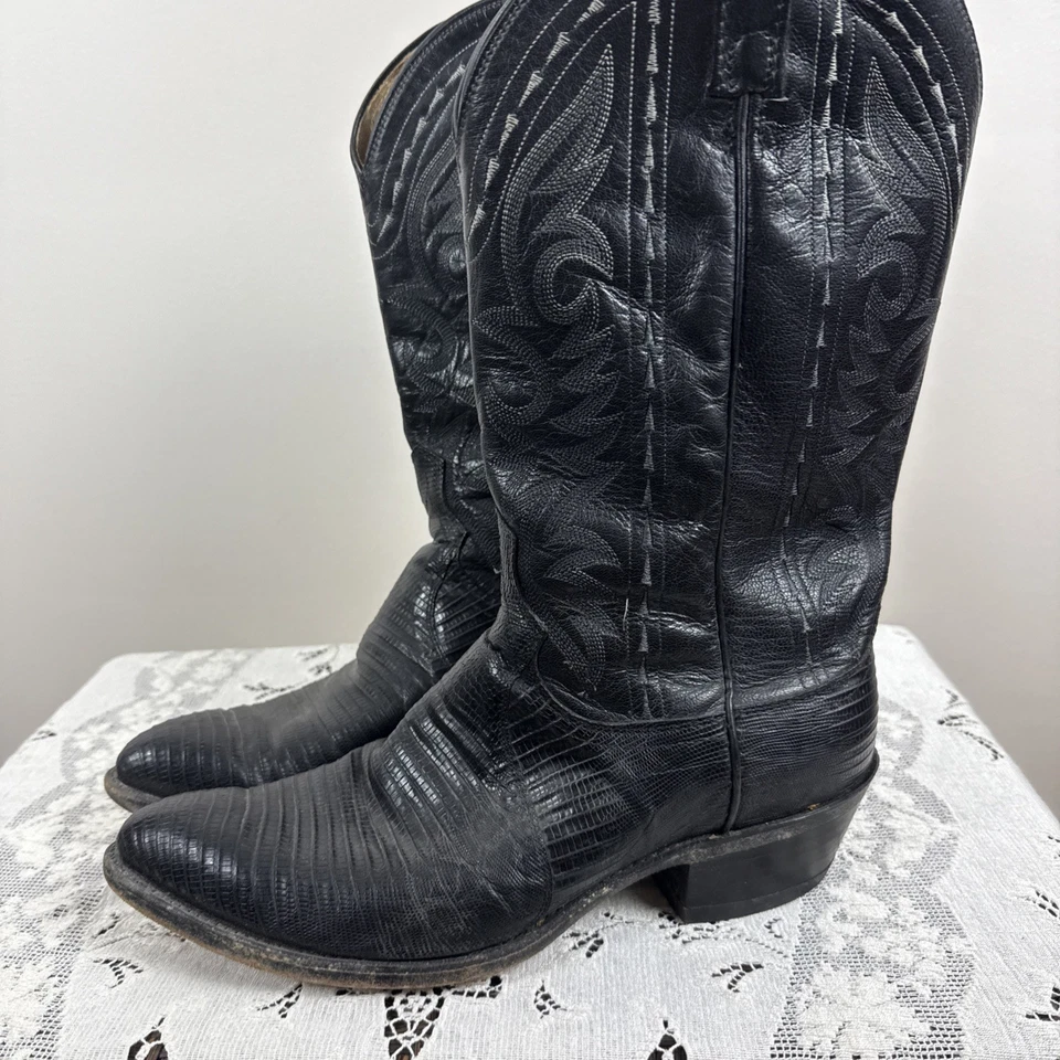 Dan Post Black Leather Lizard Western Boots Men's Size 9.5 EW Cowboy Detail - Image 3 of 4