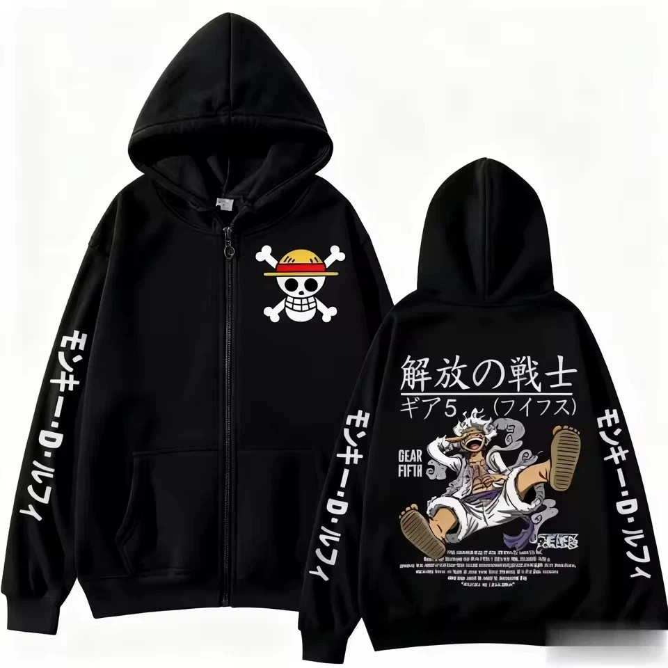 One Piece Anime Cremallera Sudadera con Capucha Gran Tamaño Unisex Streetwear Chaqueta