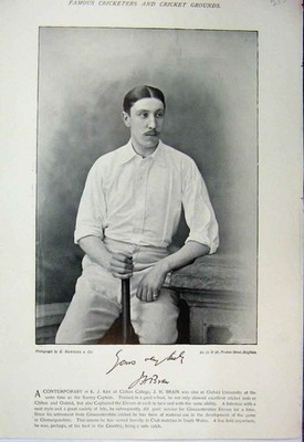 Original alter antiker Druck 1895 Cricket Sport Gehirn Oxford Patterson Harrow