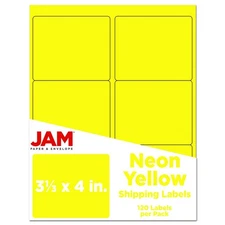 JAM PAPER Shipping Address Labels - Large - 3 1/3 x 4 - Neon Fluorescent Yell...