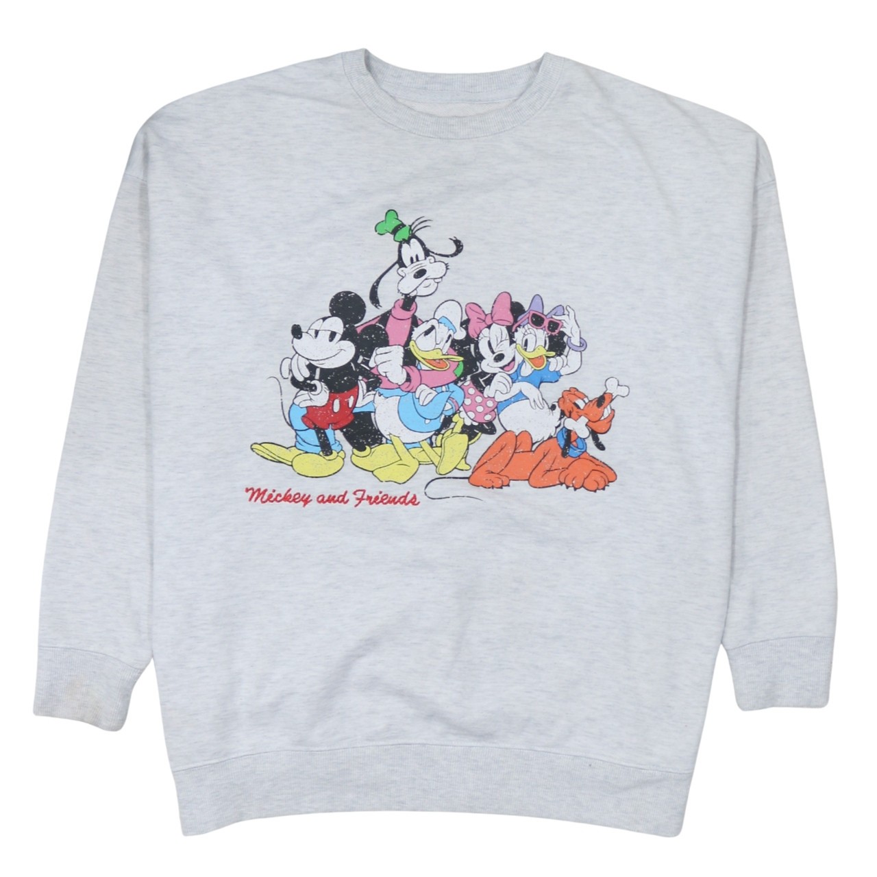 Disney Mens Sweatshirt Grey Mickey Mouse Friends Graphic Print Pullover Crew L