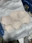 Vintage 1950s Jeanette Venetian Feather Pink Milk Glass Divided Serving Tray