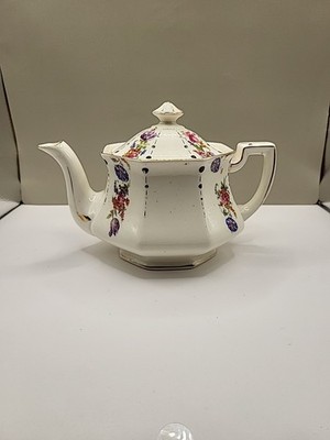 Vintage Britannia Pottery Co Glasgow Scotch Elfenbein Teekanne handbemalt Blumen