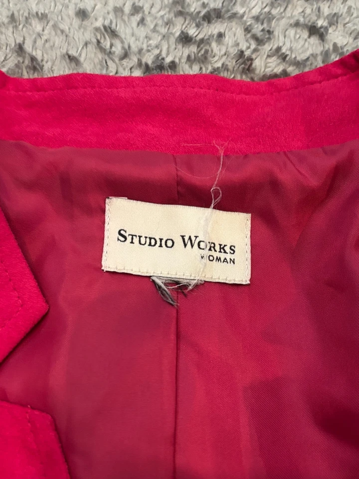 Studio Works 女式人造麂皮绒夹克拉链内衬口袋粉色 2XL 码西装外套 — 第 2/4 张图片