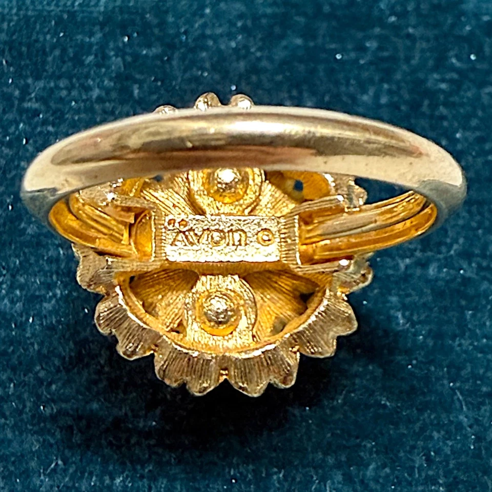 Anillo Girasol Vintage Avon Ajustable Talla 6 Tono Dorado Facetado Vidrio Marrón  Foto 2 de 4