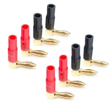 8 x Right Angle Banana Plugs 4mm Gold Copper Solderless Dual Screw 4 Red 4 Black