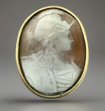 Antique Cameo of Athena Brooch/Pin with Silver/Gilt Bezel