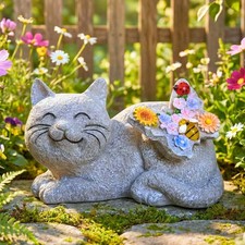 Solar Cat Garden Statue with LED Lights, Waterproof Resin Outdoor Cat Decor, ...