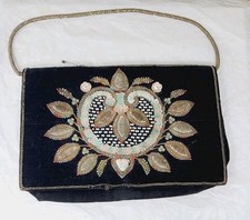 Vintage Velvet Clutch Evening Bag Zardozi Embroidered 1920s - AS IS