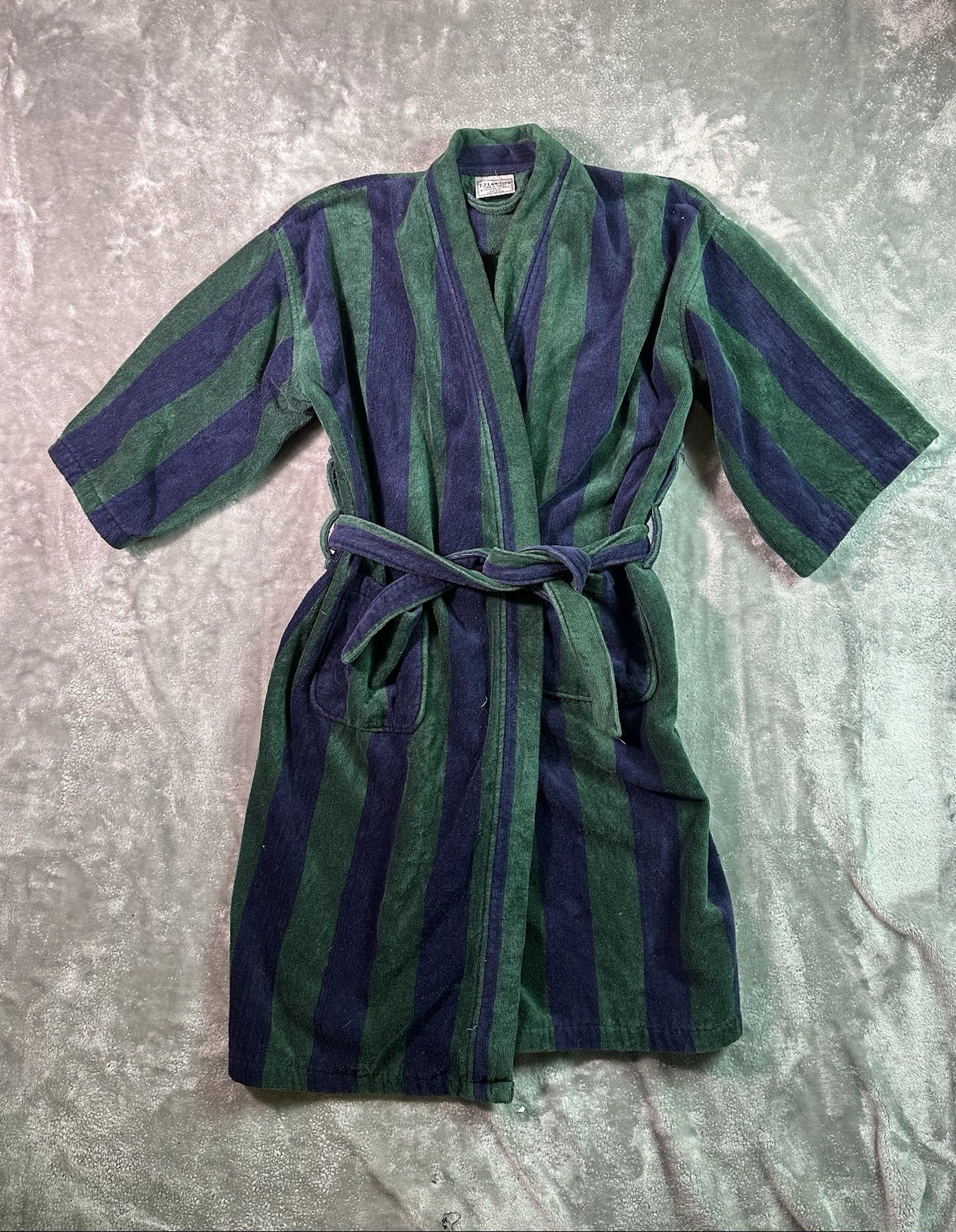 Cotton Blend Stripped Robe Tie Belt Pockets One Size