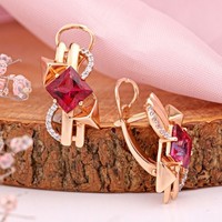 Ohrringe Mit Rotem Swarovski Topas Rose Rotgold 585/14Kt Goldohrringe Neu