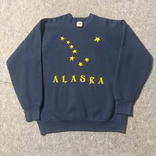 Vintage Fruit of the Loom Alaska Sweatshirt Mens S/M USA Made Raglan Crew Navy