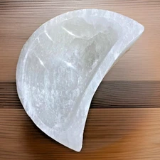 Cresent Moon Bowl Selenite Crystal Energy Healing Stone Trinket Jewelry Catch L4