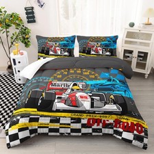 Cartoon Racing Car Comforter Set Full Size, Extreme Sports Theme Bedding Set,...
