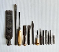 Lot 13 Vintage Cold/Wood Chisels & Punches- Mayhew, Vlchek, Stanley, Hudson Etc