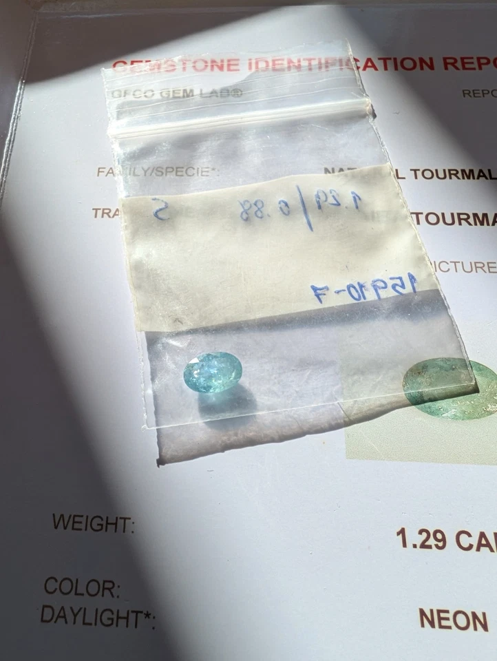 1,29 ct (Karat) neon blue (blau) natürlicher Paraiba Turmalin mit Zertifikat  - Bild 2 von 4