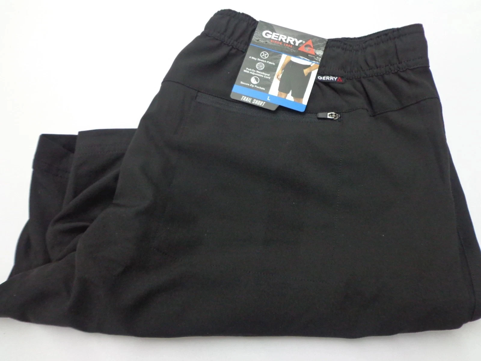 Gerry Men’s Pull-On Trail Shorts, Black, Size Large NEW
