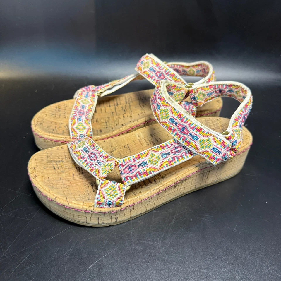 Sandalias de plataforma de corcho tejido colorido Børn correas ajustables zapatos para mujer Foto 4 de 4
