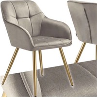 White Velvet Dining Chair Quilted “Marilyn” – Modern Accent Chair with Gold Legs