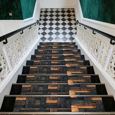 Woven Wood Grain Pattern Stair Mat, Soft And Durable, Machine Washable And Eas