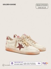 Golden Goose Ball Star Tennis Sneakers White / Rust Leather Star Expeditedship