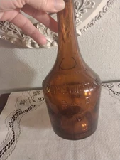 Benedictine Dark Amber Empty Liquor Wine Bottle Horseshoe Antique 1890-1910 