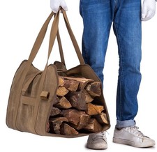 Heavy Duty Wax Canvas Log Carrier ToteLarge Fire Wood BagDurable Firewood Hol...