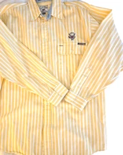 VINTAGE Cutter & Buck Yellow Stripe Dress Shirt Mens Long Sleeve LARGE GOLF USGA