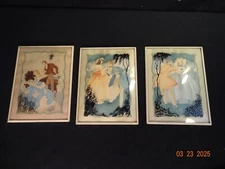 Set of 3 Antique Bubble Glass Silhouette Pictures