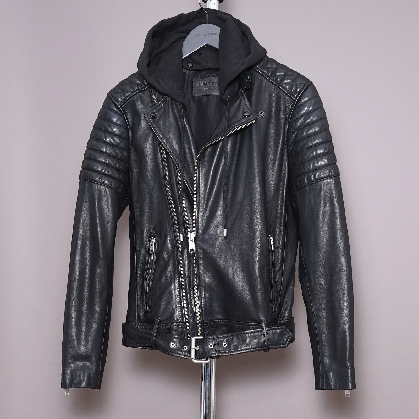 ALL SAINTS Leather Jacket Mens SMALL Black S Biker Bomber Celebrity Grail COBDEN