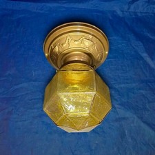 Single Flush Mount Antique Fixture Amber Textured Globe 30K