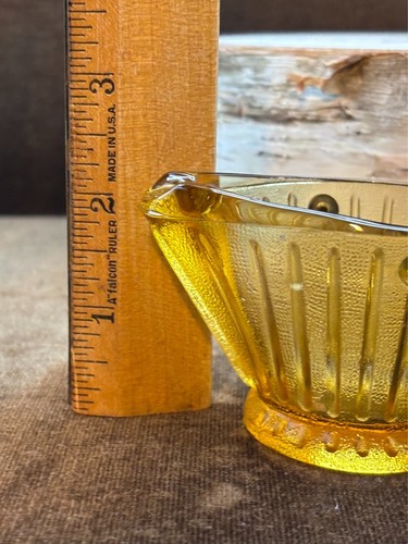 2 Vintage MCM Art Glass Amber COAL SCUTTLES Small Baskets Trinket Dish w/Handles - Picture 9 of 15
