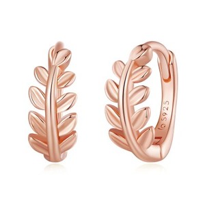 Authentic Small Hoop Earrings for Women Gold Plated 925 Sterling Silve Leaf Huggie Hoop...