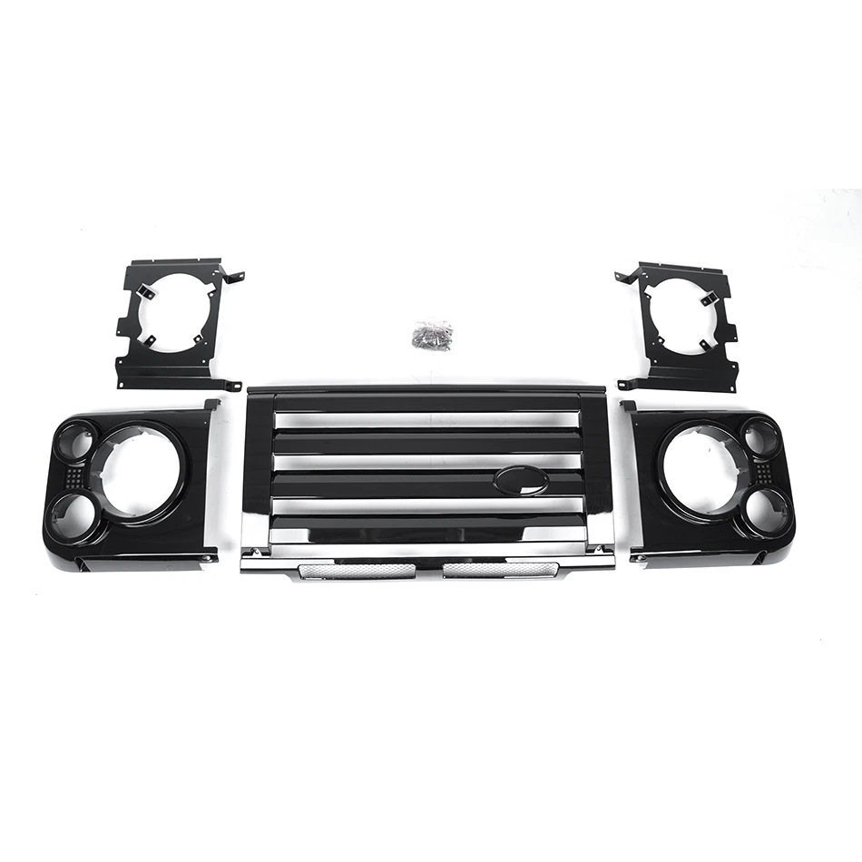 LAND ROVER DEFENDER FRONT SVX STYLE GRILLE & HEADLAMP SURROUND SET KIT BLACK UK - Image 3 of 4