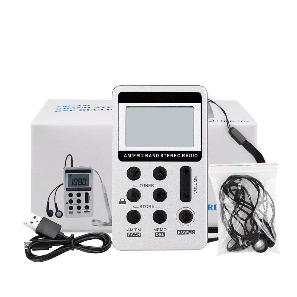 FM/AM Mini Radio Pocket Receiver Portable Digital LCD Stereo Earphone ...